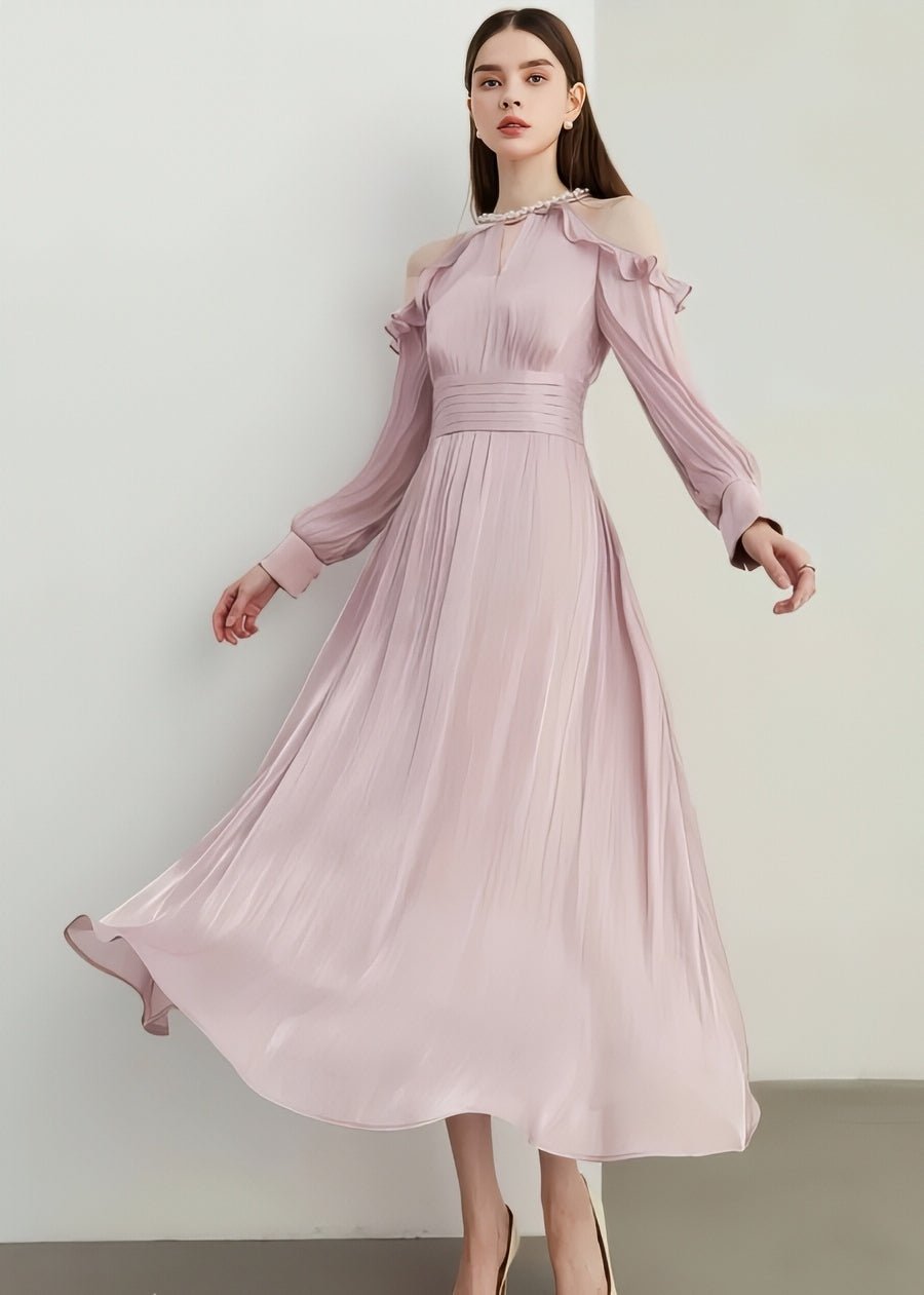 Pearl - Decorated Open Shoulder Chiffon Dress - Vera Lumina