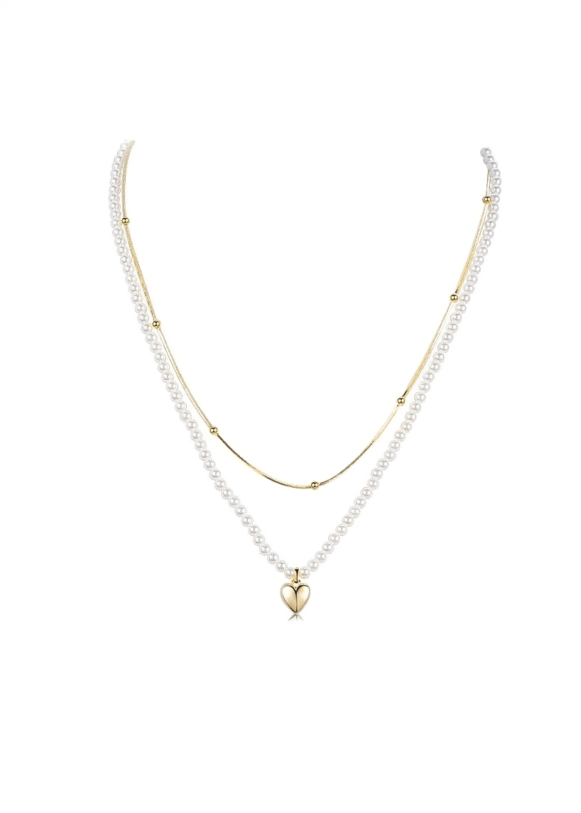 PEARL HEART LAYERED NECKLACE - Vera Lumina