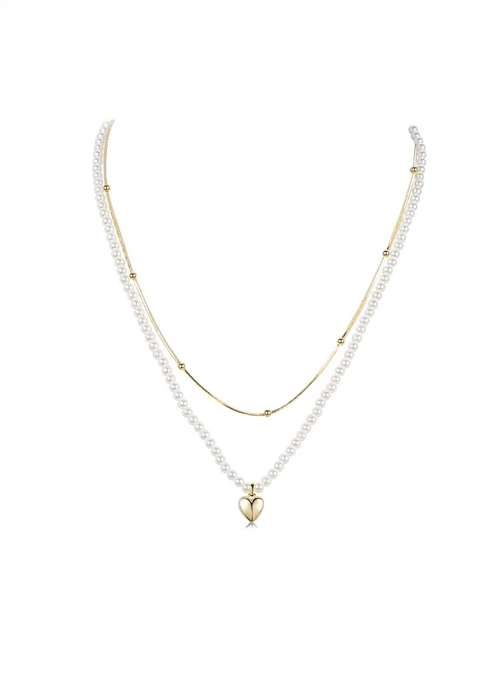 PEARL HEART LAYERED NECKLACE - Vera Lumina