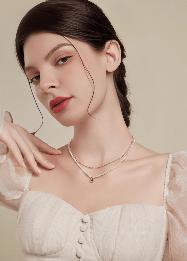 PEARL HEART LAYERED NECKLACE - Vera Lumina