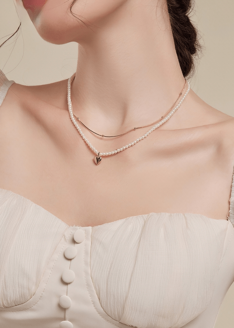PEARL HEART LAYERED NECKLACE - Vera Lumina