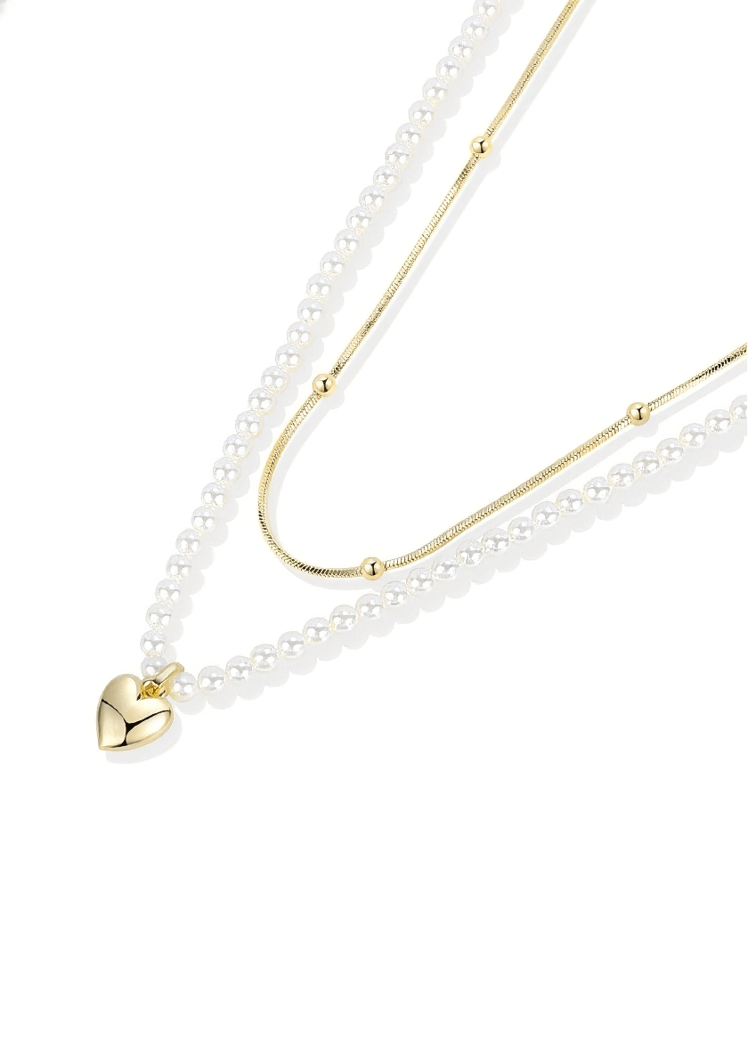 PEARL HEART LAYERED NECKLACE - Vera Lumina