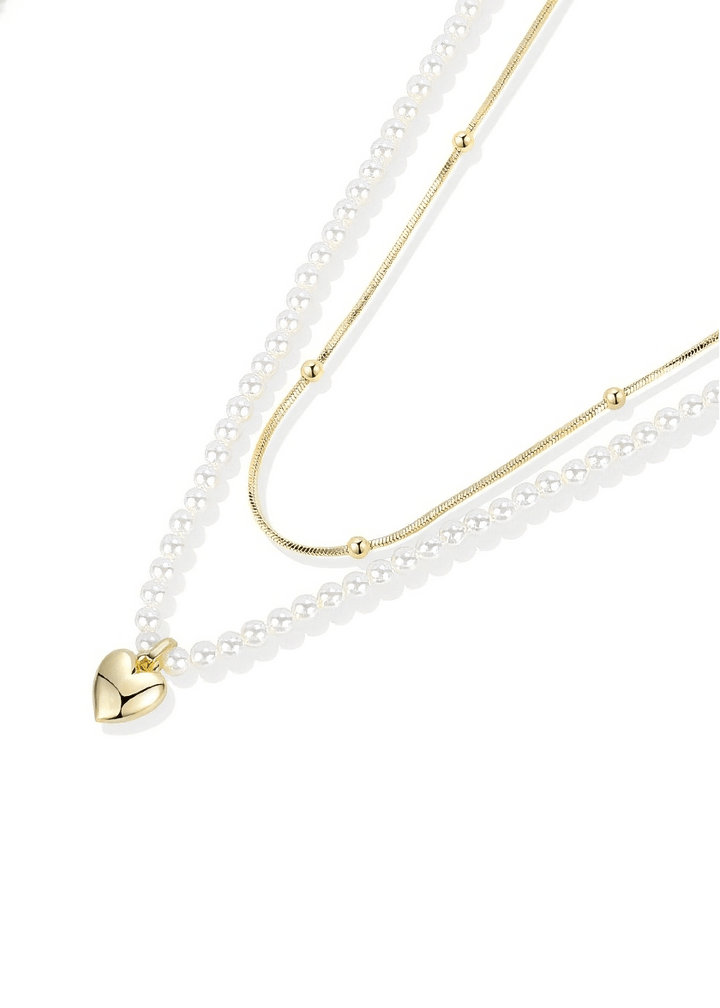 PEARL HEART LAYERED NECKLACE - Vera Lumina