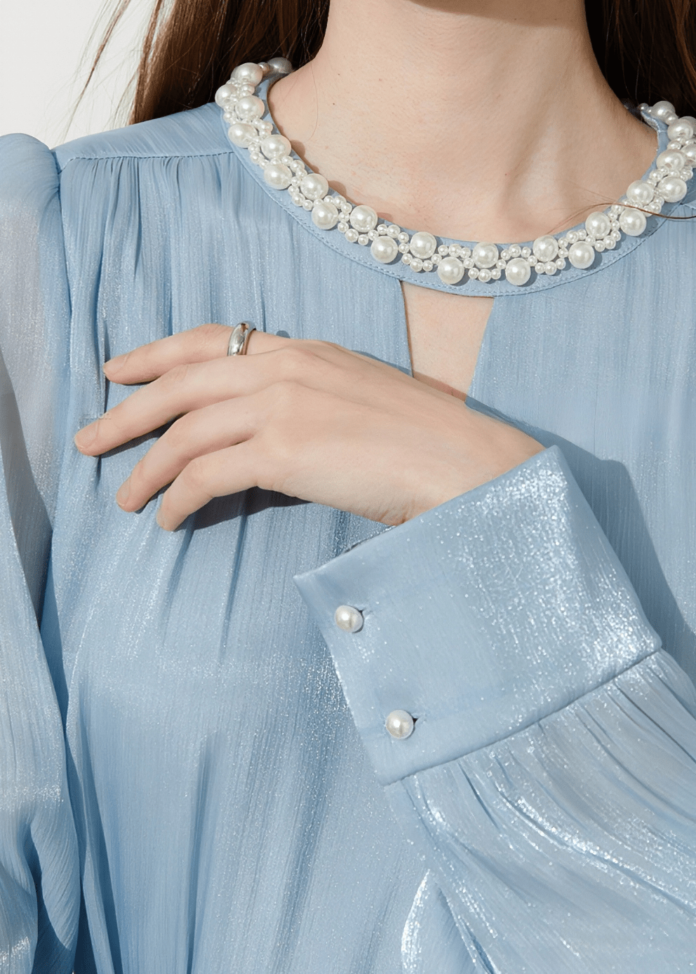 PEARL NECK SATIN BLOUSE - Vera Lumina
