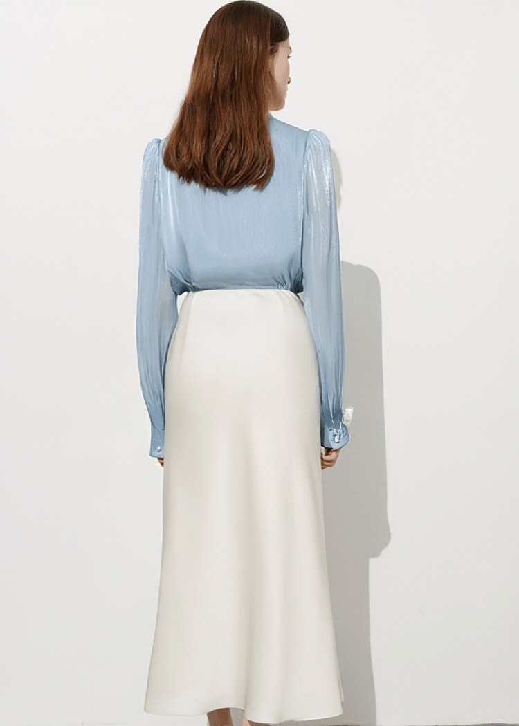 PEARL NECK SATIN BLOUSE - Vera Lumina