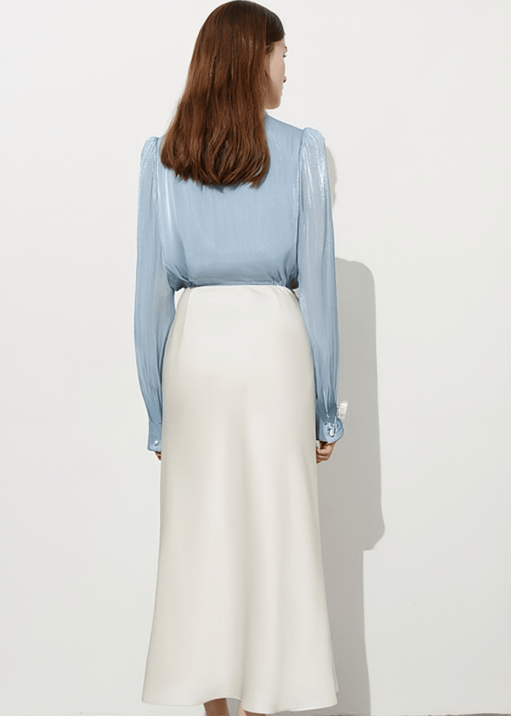 PEARL NECK SATIN BLOUSE - Vera Lumina