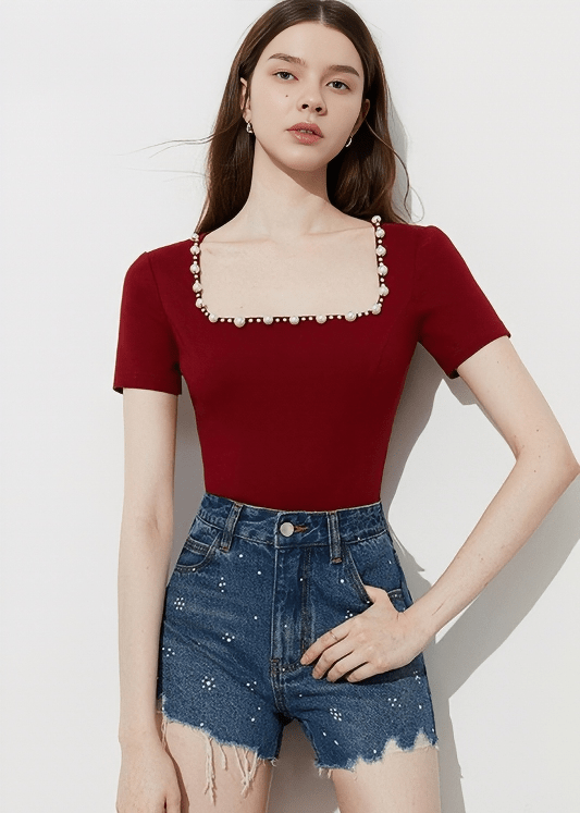 PEARL RIMMED SQUARE TOP - Vera Lumina