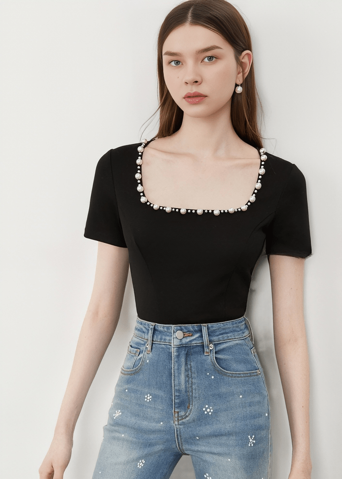 PEARL RIMMED SQUARE TOP - Vera Lumina