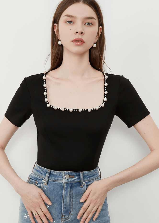 PEARL RIMMED SQUARE TOP - Vera Lumina