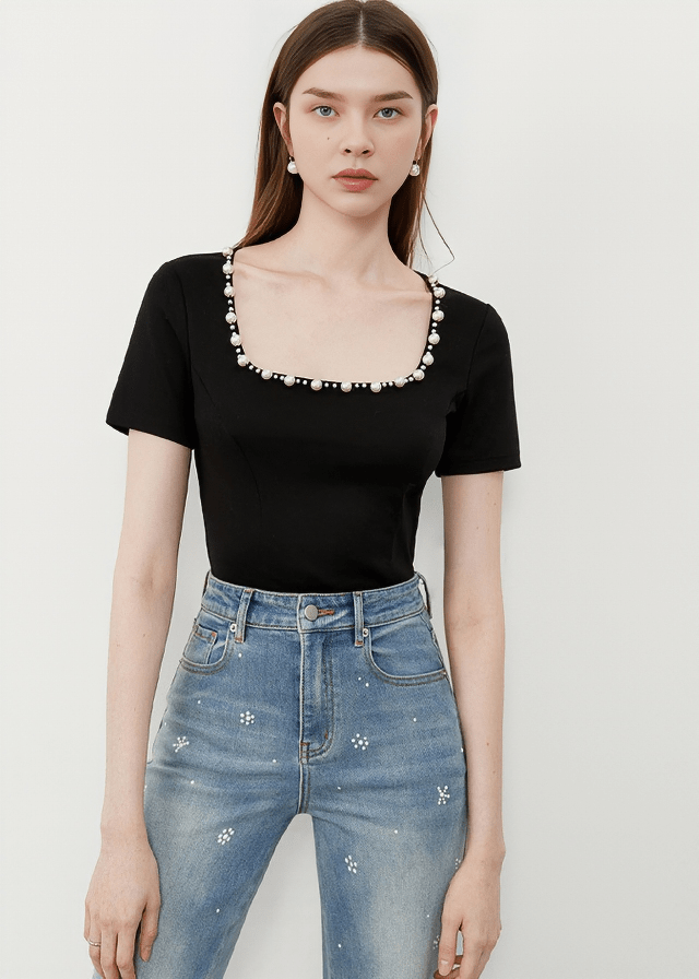 PEARL RIMMED SQUARE TOP - Vera Lumina