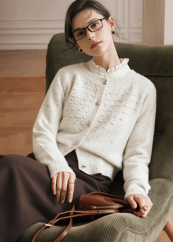 PEARL SPECKLE CABLE CARDIGAN - Vera Lumina