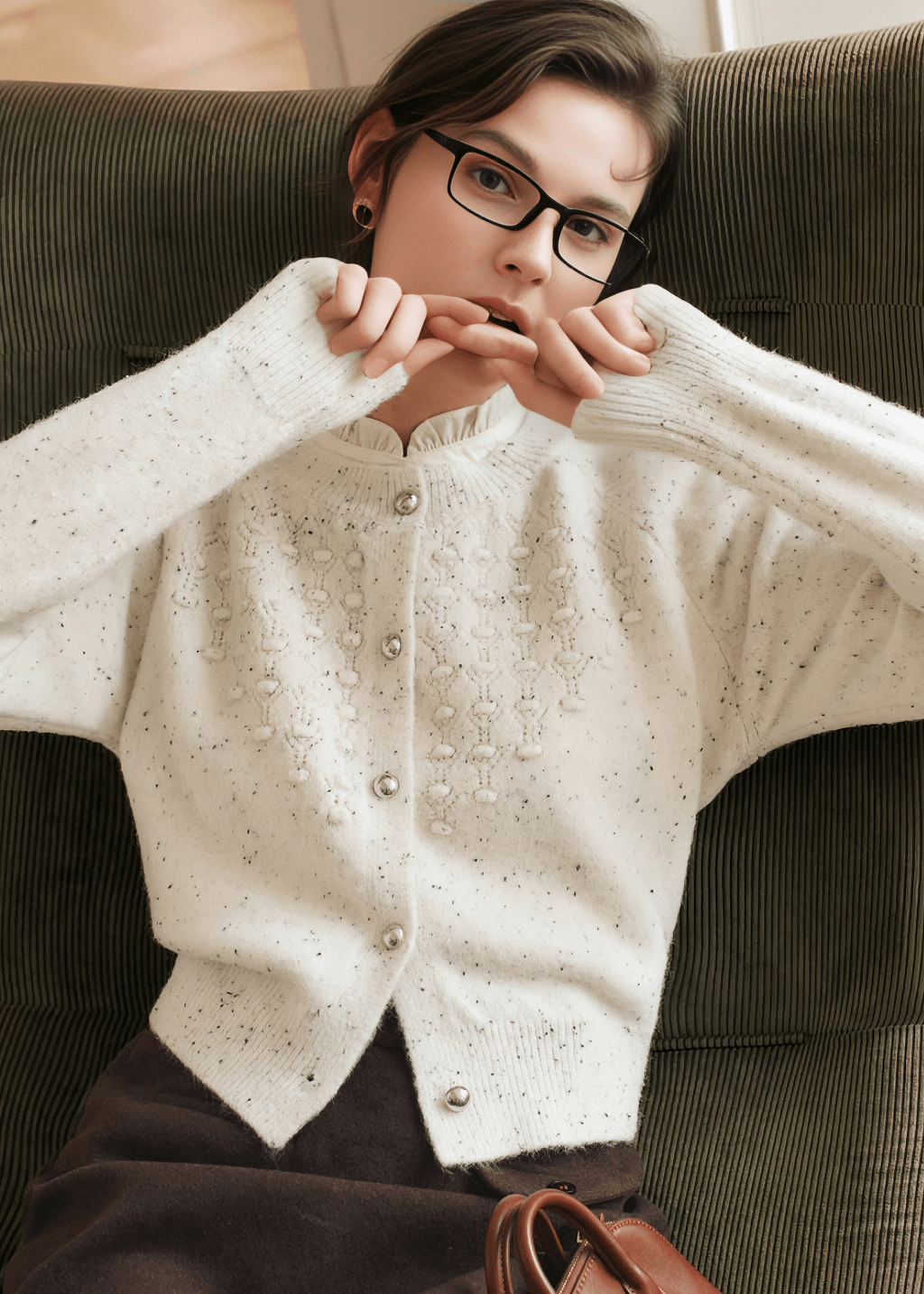 PEARL SPECKLE CABLE CARDIGAN - Vera Lumina