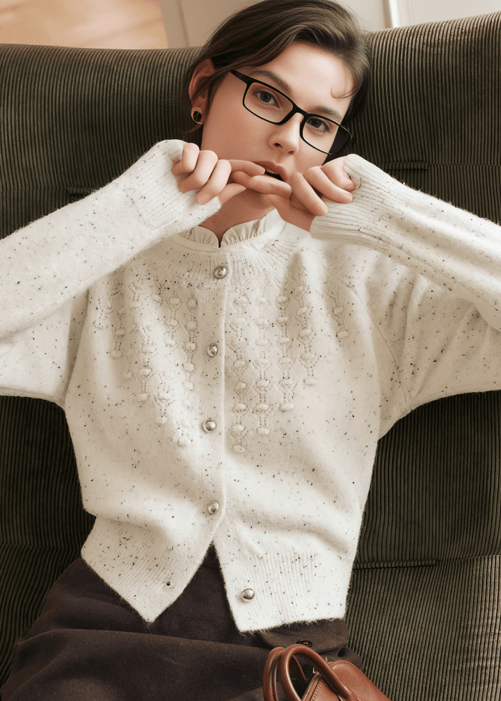PEARL SPECKLE CABLE CARDIGAN - Vera Lumina