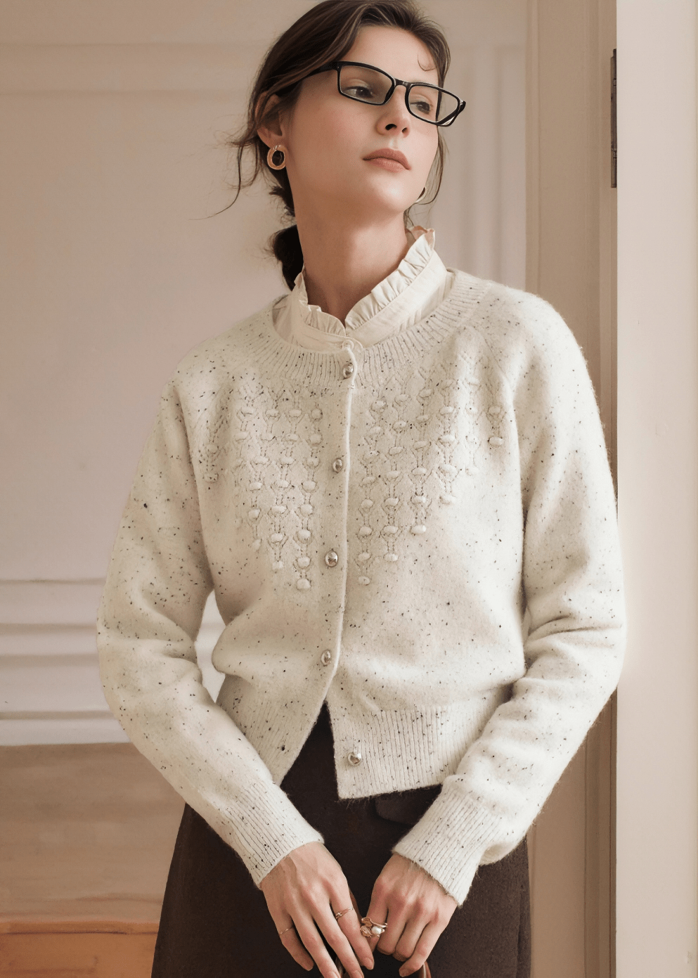 PEARL SPECKLE CABLE CARDIGAN - Vera Lumina