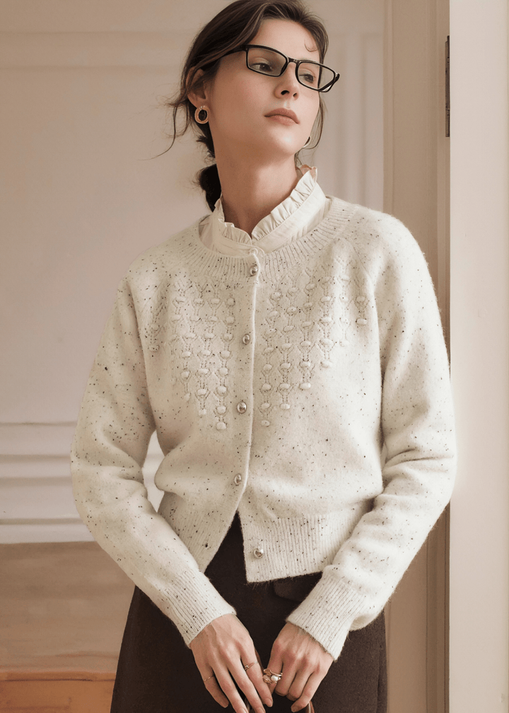 PEARL SPECKLE CABLE CARDIGAN - Vera Lumina