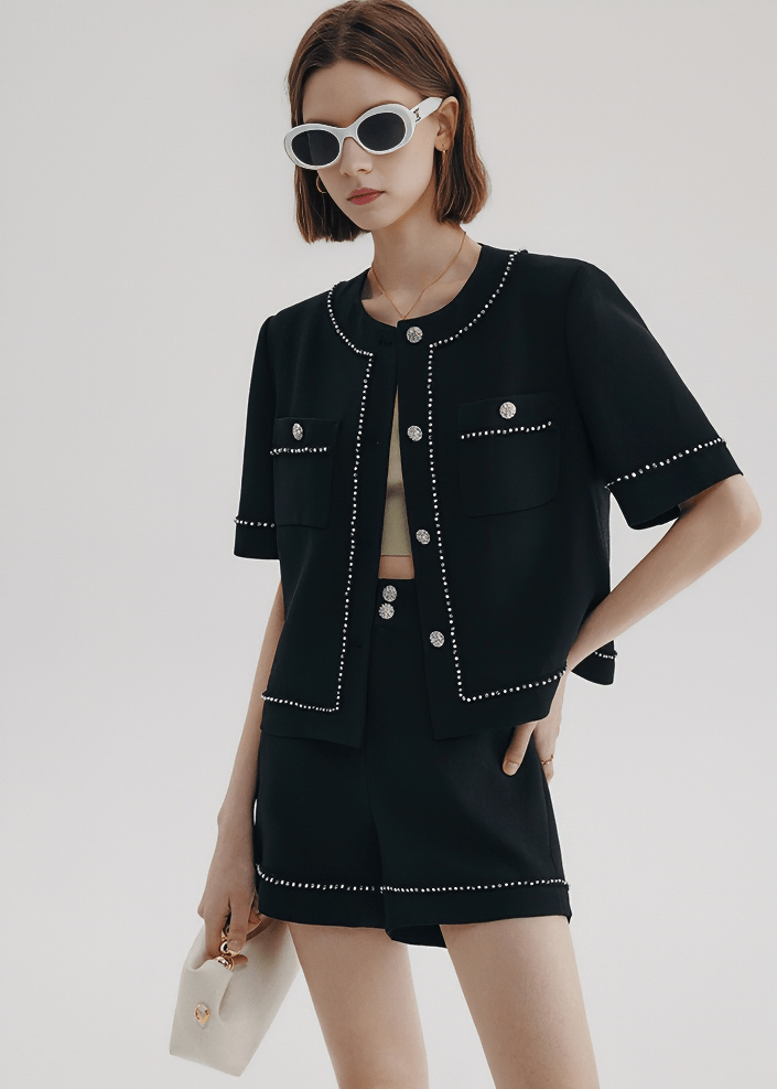 PEARL STUDDED TWEED JACKET - Vera Lumina