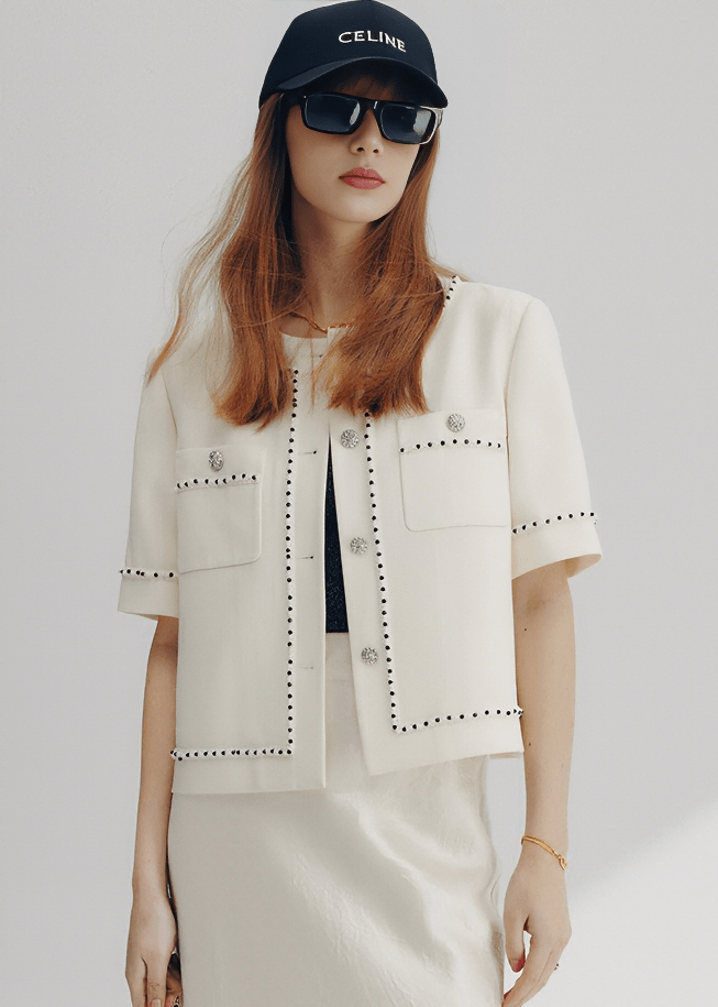 PEARL STUDDED TWEED JACKET - Vera Lumina