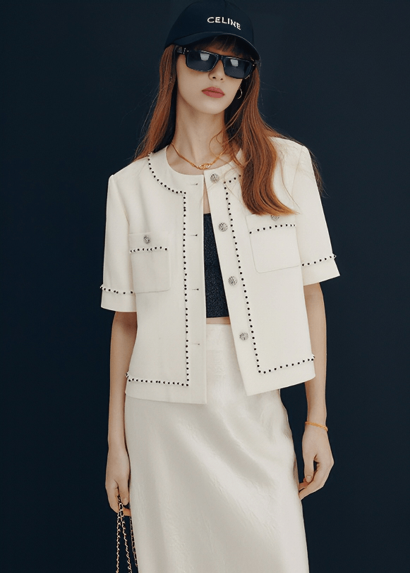 PEARL STUDDED TWEED JACKET - Vera Lumina