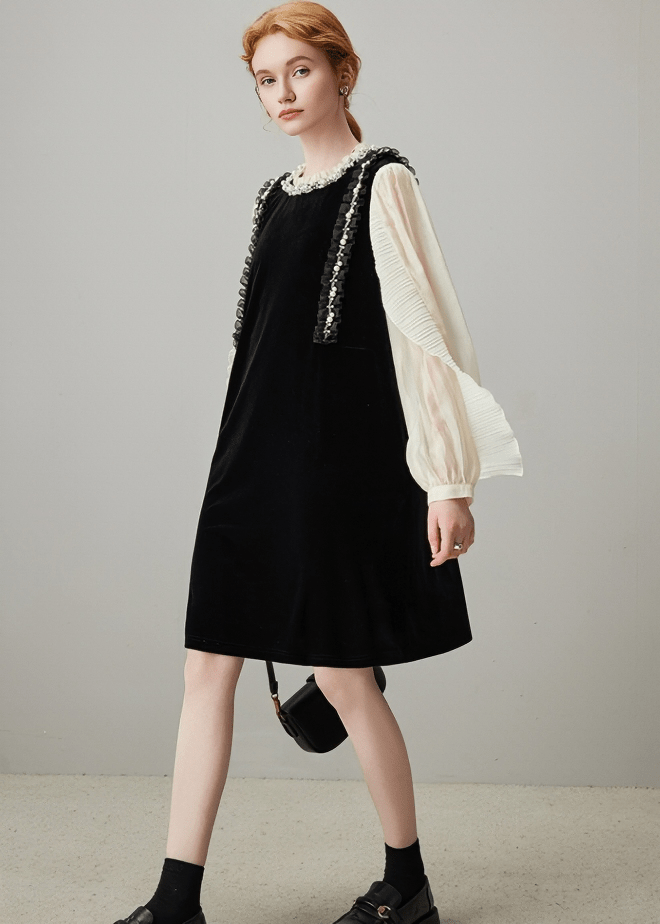 PEARL TRIM PINAFORE DRESS - Vera Lumina