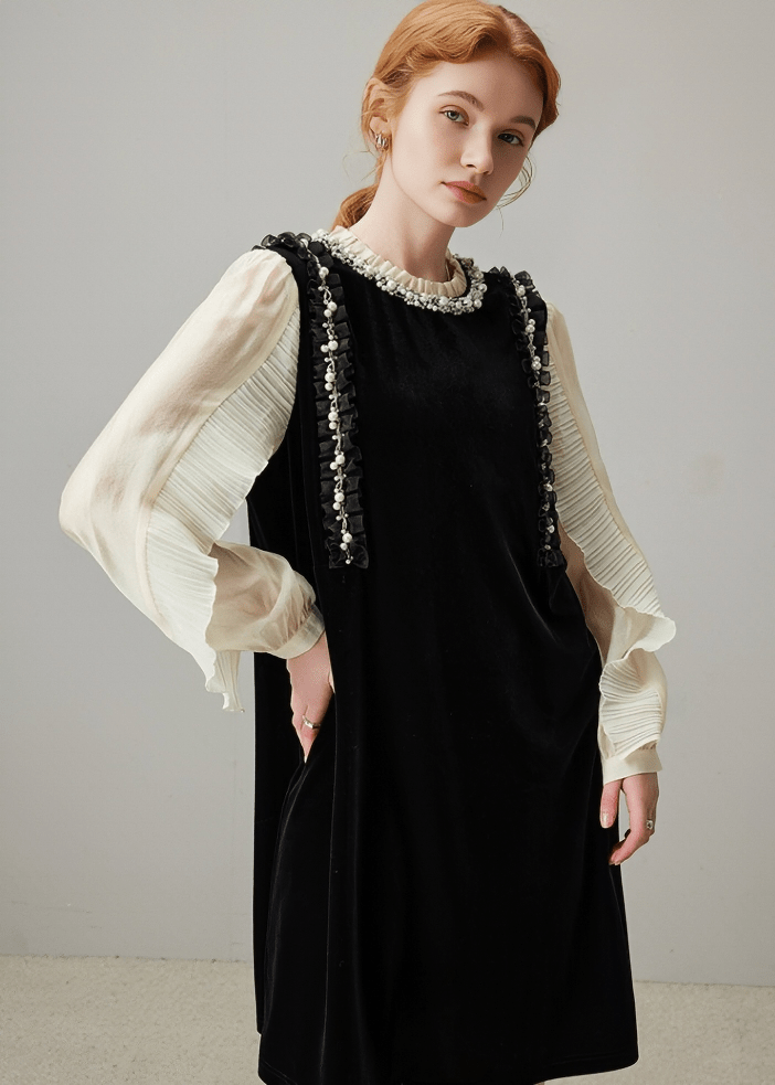 PEARL TRIM PINAFORE DRESS - Vera Lumina