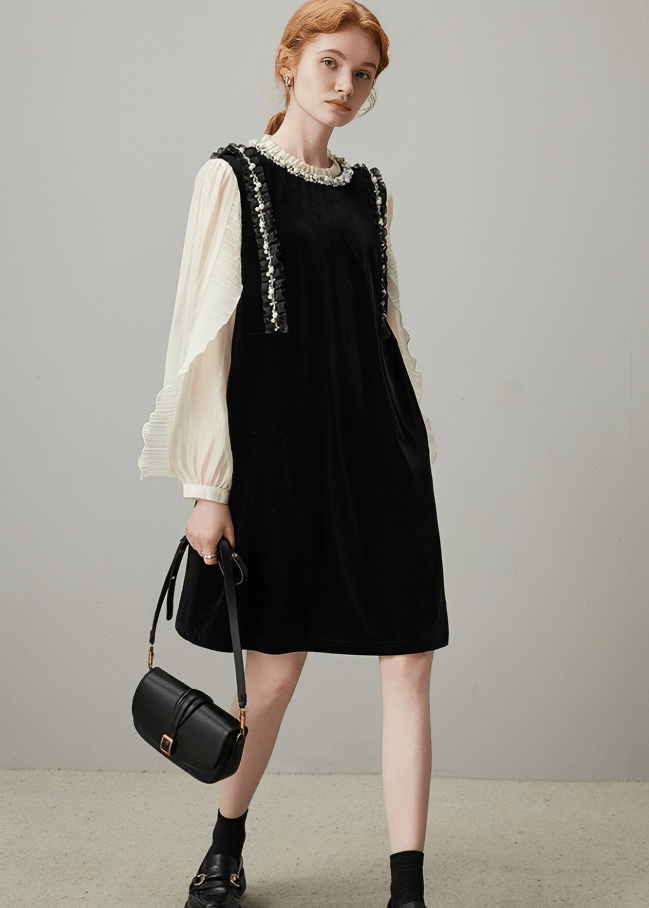 PEARL TRIM PINAFORE DRESS - Vera Lumina
