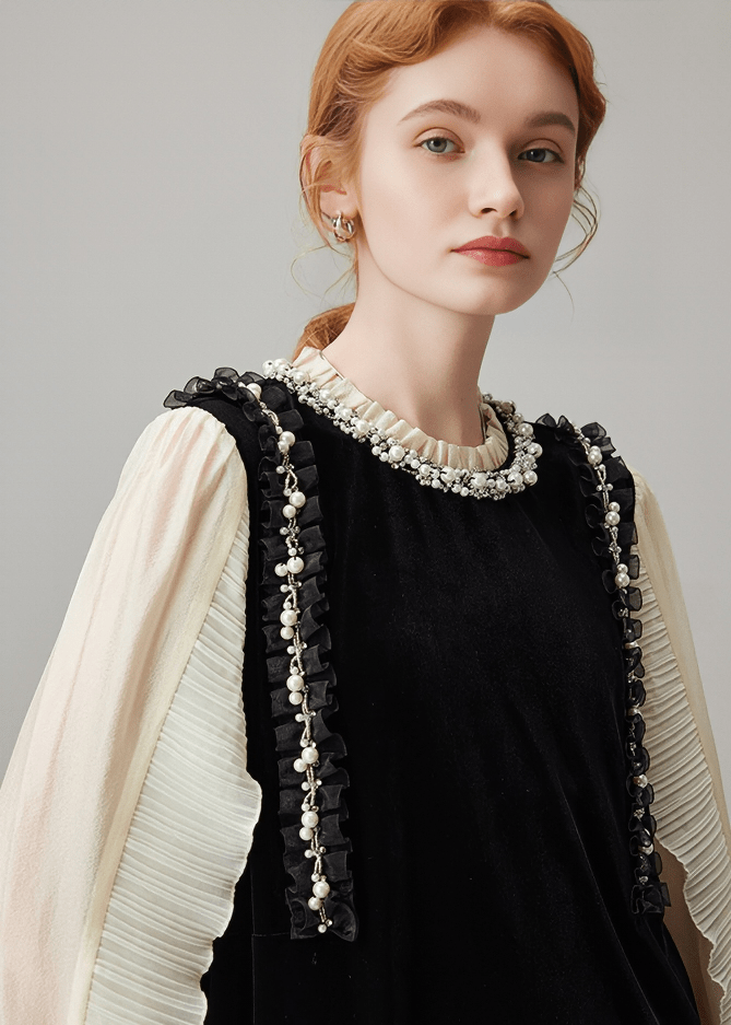 PEARL TRIM PINAFORE DRESS - Vera Lumina