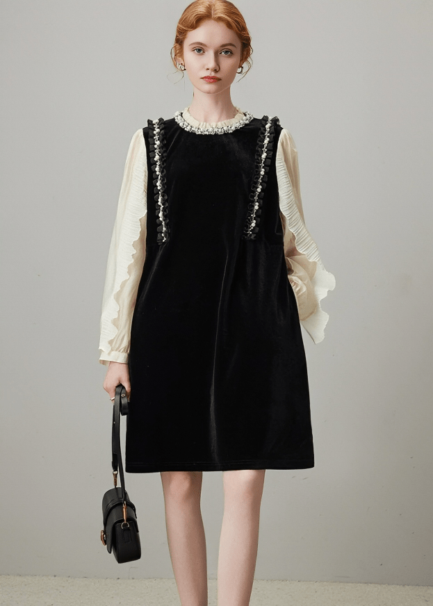PEARL TRIM PINAFORE DRESS - Vera Lumina