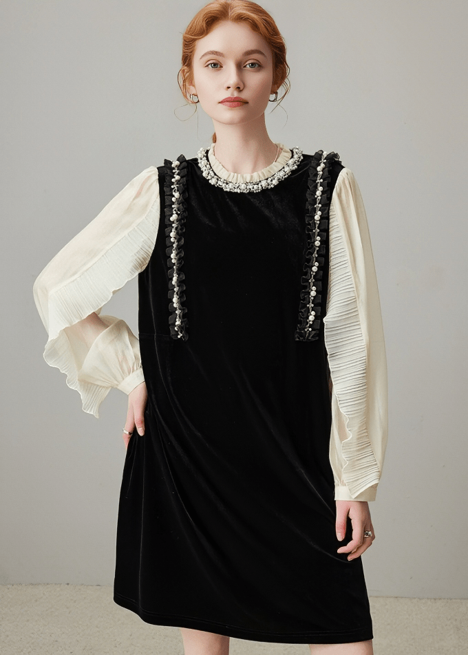 PEARL TRIM PINAFORE DRESS - Vera Lumina
