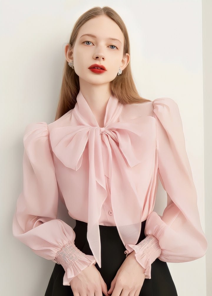 Pink Ribbon Sheer Blouse - Vera Lumina