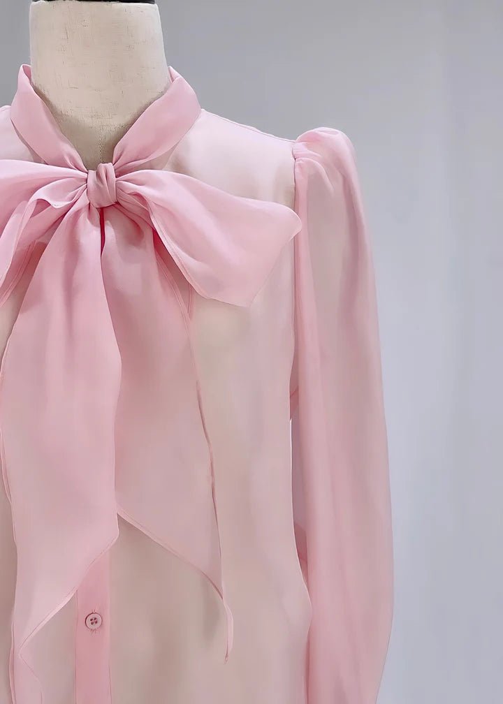 Pink Ribbon Sheer Blouse - Vera Lumina