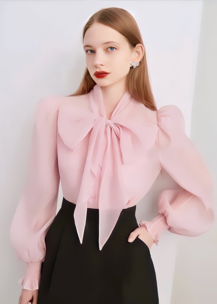 Pink Ribbon Sheer Blouse - Vera Lumina