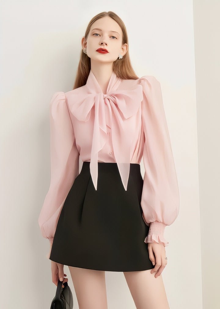 Pink Ribbon Sheer Blouse - Vera Lumina