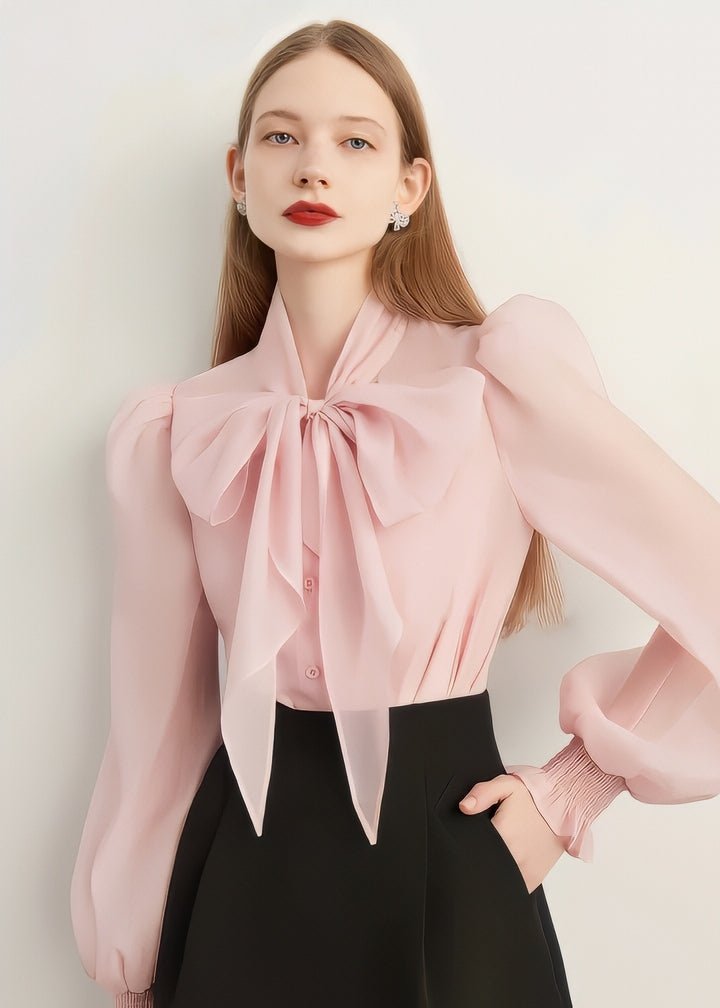Pink Ribbon Sheer Blouse - Vera Lumina