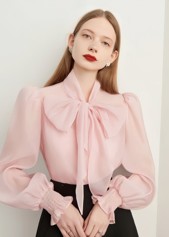 Pink Ribbon Sheer Blouse - Vera Lumina