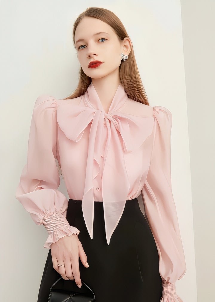 Pink Ribbon Sheer Blouse - Vera Lumina