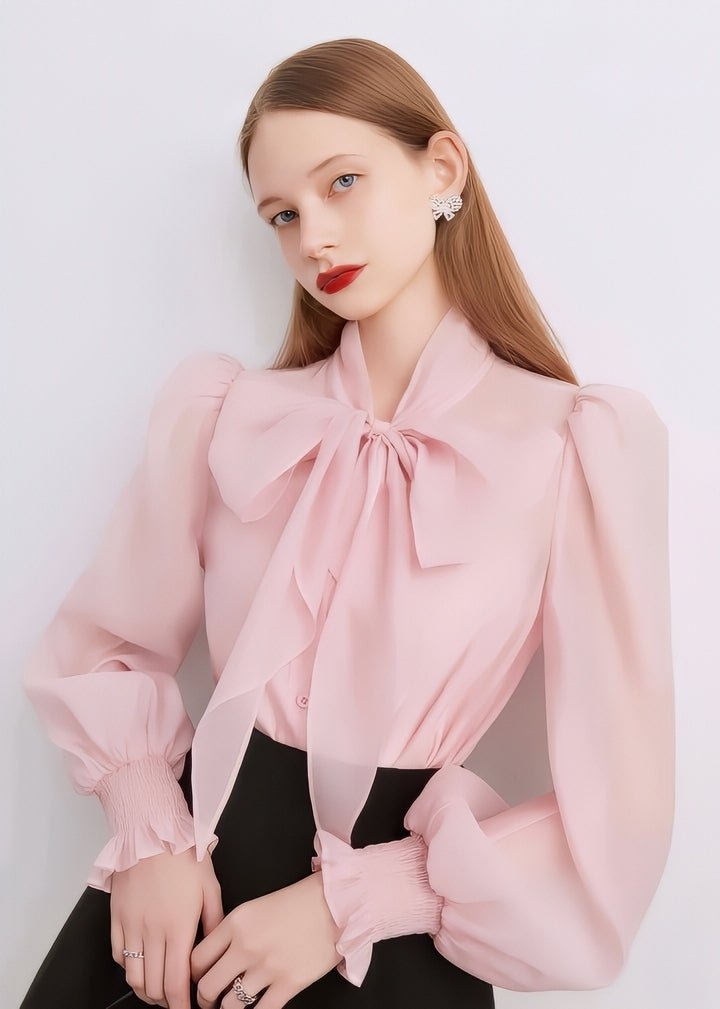 Pink Ribbon Sheer Blouse - Vera Lumina