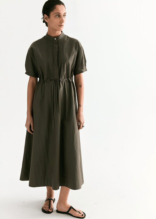 PINTUCK FRONT TIE WAIST DRESS - Vera Lumina