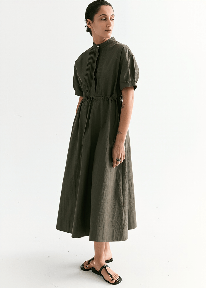PINTUCK FRONT TIE WAIST DRESS - Vera Lumina