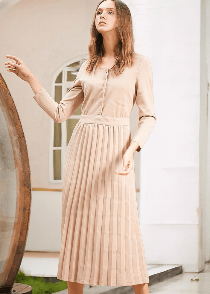 PLEATED CARDIGAN KNIT DRESS - Vera Lumina