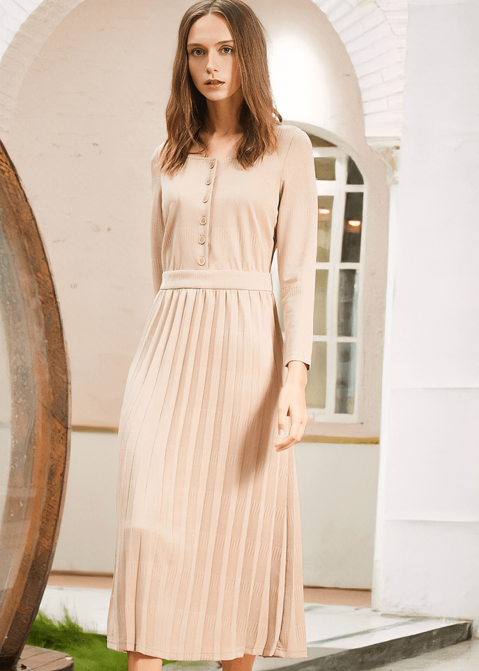 PLEATED CARDIGAN KNIT DRESS - Vera Lumina