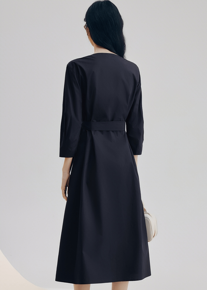 PLEATED COLLAR BELTED SHIRT DRESS - Vera Lumina