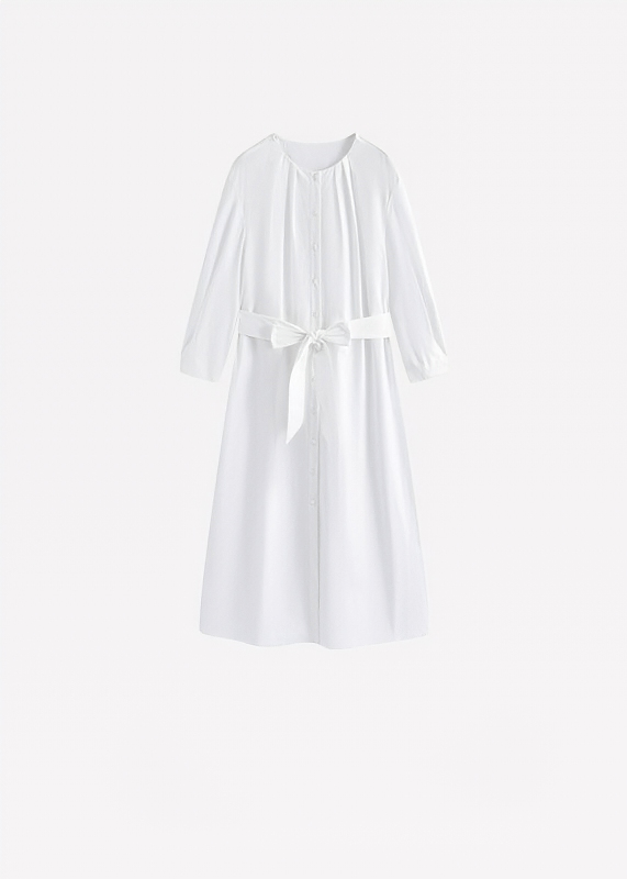 PLEATED COLLAR BELTED SHIRT DRESS - Vera Lumina