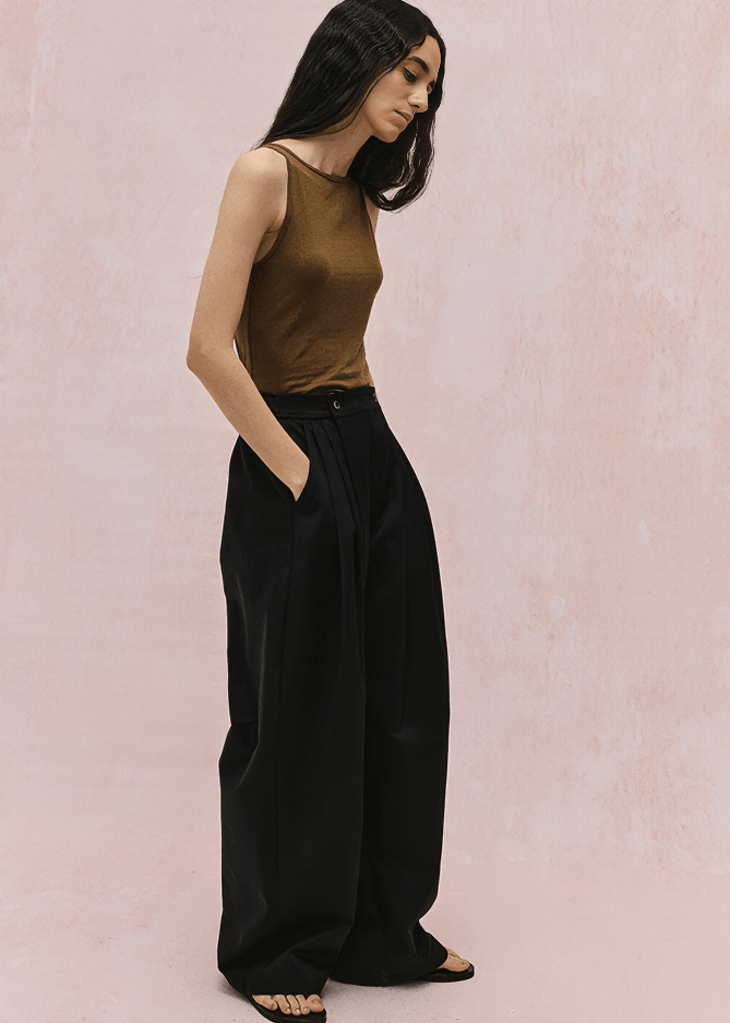 PLEATED DRAPE WIDE PANTS - Vera Lumina