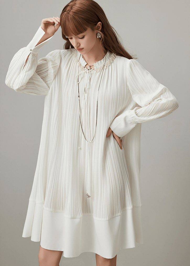 PLEATED DRAWSTRING MIDI DRESS - Vera Lumina