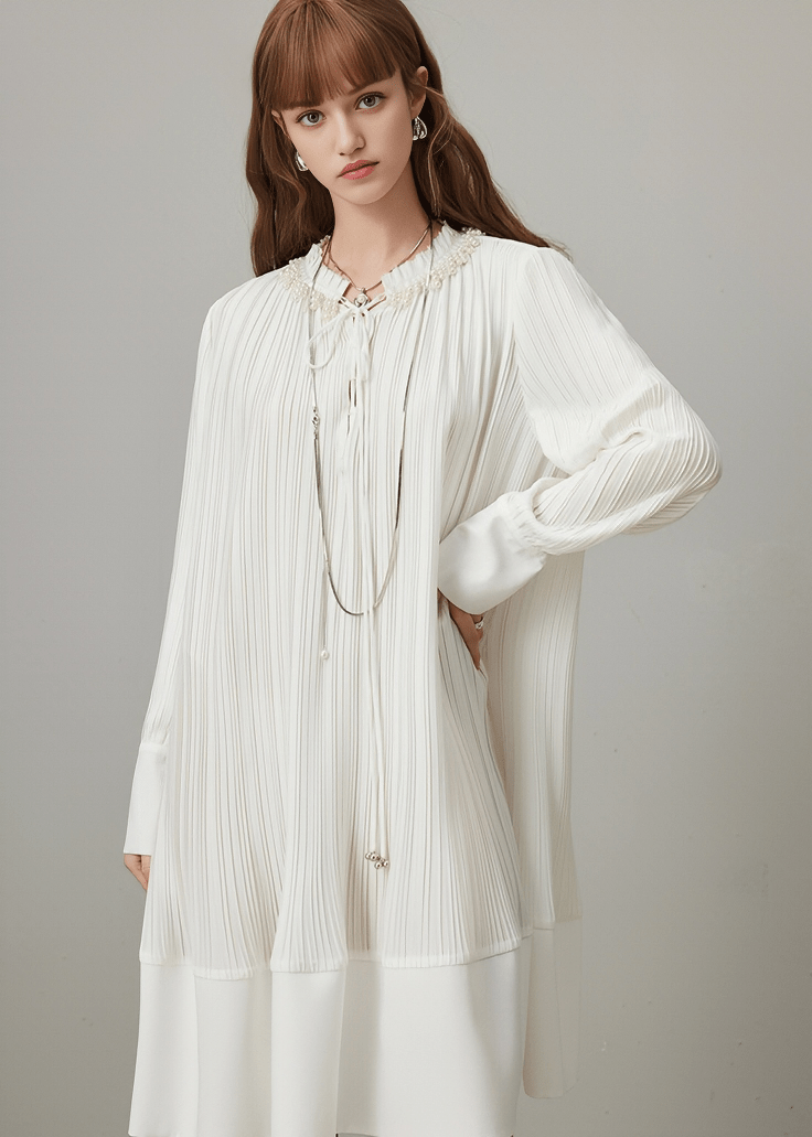 PLEATED DRAWSTRING MIDI DRESS - Vera Lumina