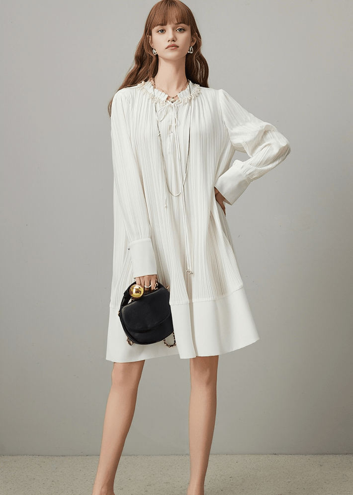 PLEATED DRAWSTRING MIDI DRESS - Vera Lumina