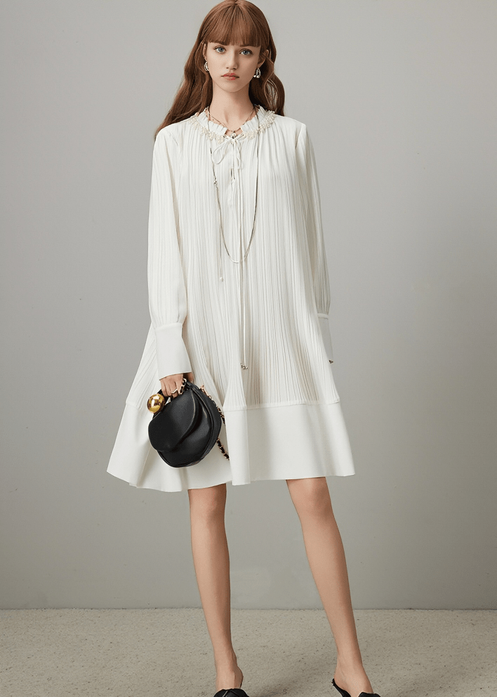 PLEATED DRAWSTRING MIDI DRESS - Vera Lumina