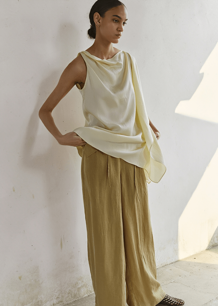 PLEATED FRONT ELASTIC WAIST TROUSERS - Vera Lumina