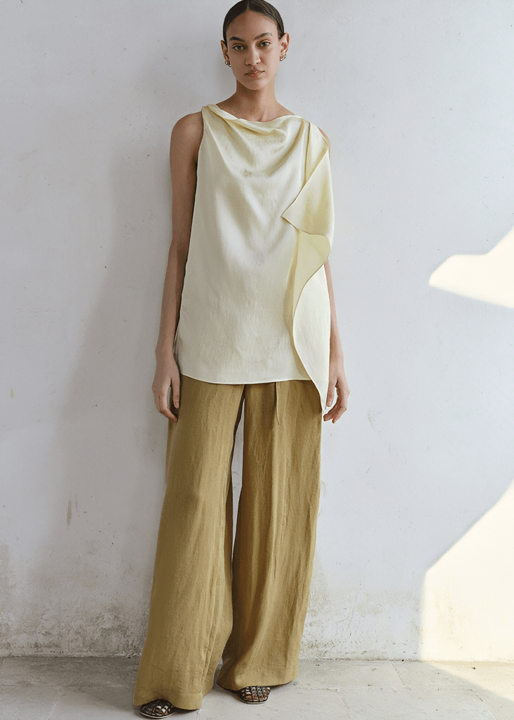 PLEATED FRONT ELASTIC WAIST TROUSERS - Vera Lumina