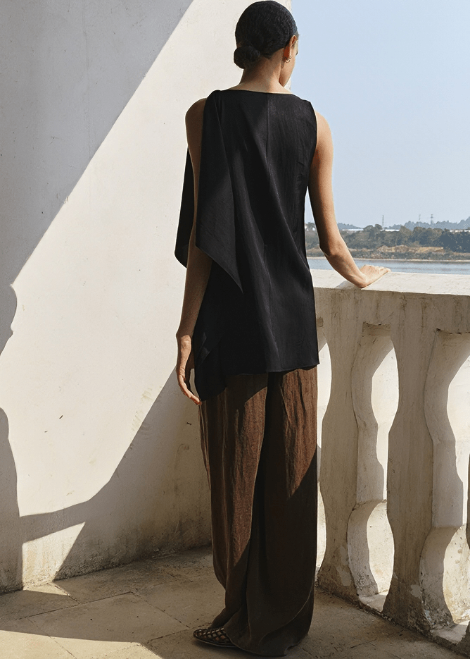 PLEATED FRONT ELASTIC WAIST TROUSERS - Vera Lumina